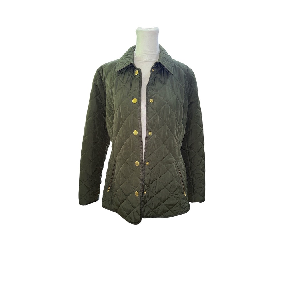 Crown & Ivy Women Quilted Barn Jacket Olive Green Gingham Lining 726T026 Size S